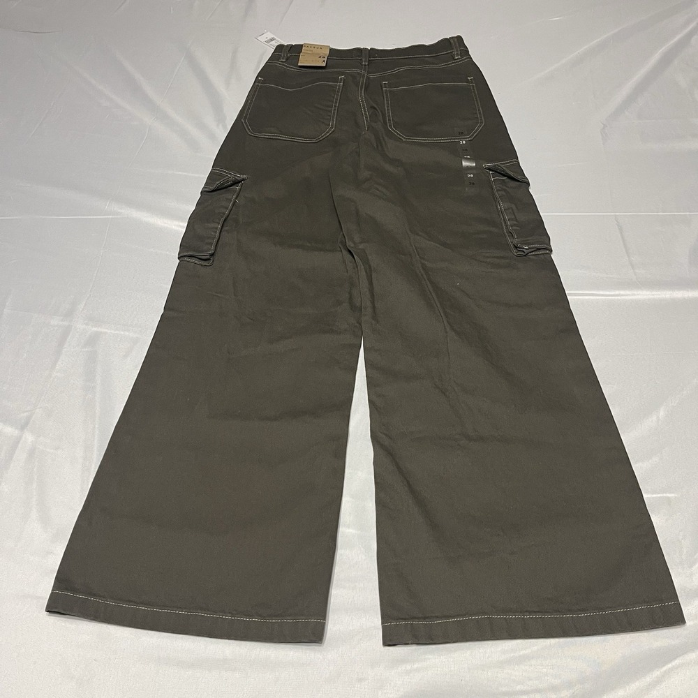 NWT PacSun Wide Leg Cargo Pants Olive Green High Rise Size 28 Streetwear - Picture 2 of 8
